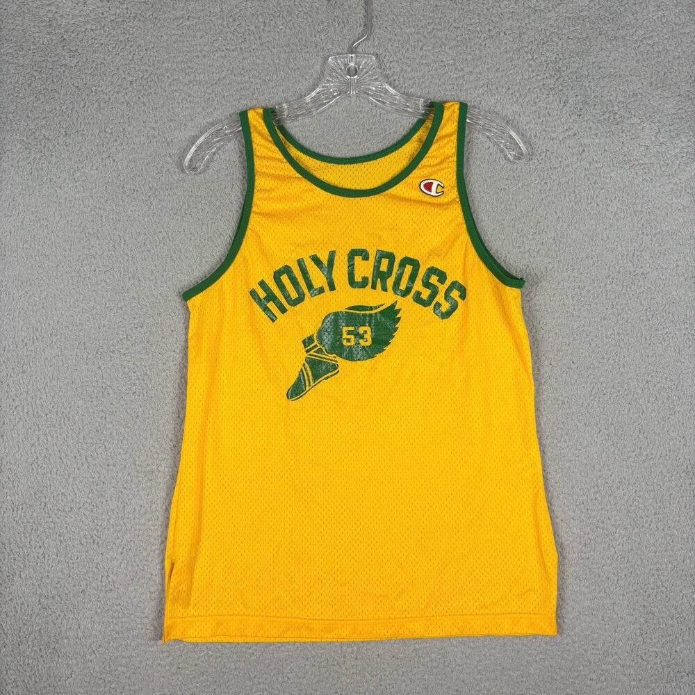 Vtg Champion Holy Cross Jersey Men’s Medium Yellow Track & Field 90s USA